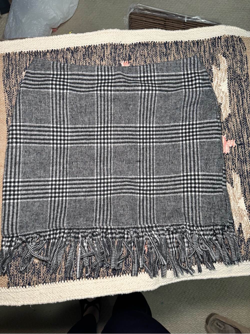 Cato Black and Gray Plaid Fringe Mini Skirt